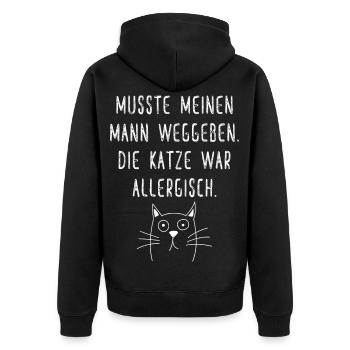 Die Katze war allergisch Lustiger Spruch Katzen - Unisex Premium Bio Zip Hoodie - Schwarz - Hinten - Nico (187cm)