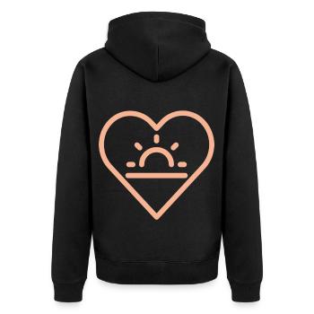 Sonne im Herz - Unisex Premium Bio Zip Hoodie - Schwarz - Hinten - Nico (187cm)