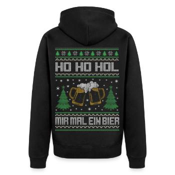 Ho Ho Ho hol mir mal ein Bier ugly Christmas - Unisex Premium Bio Zip Hoodie - Schwarz - Hinten - Nico (187cm)