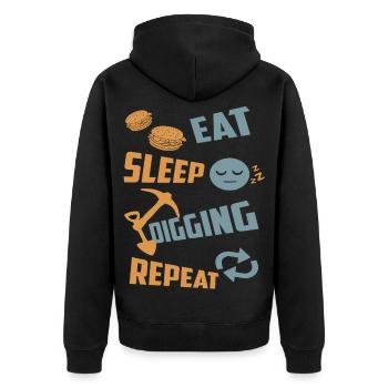 Eating, sleeping, digging, repeating - Unisex Premium Organic Zip Hoodie - black - Back - Nico (187cm)