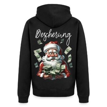 Geldregen Santa Weihnachten Weihnachtsmann - Unisex Premium Bio Zip Hoodie - Schwarz - Hinten - Nico (187cm)