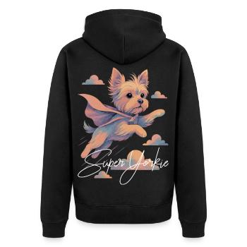 Super Dog Yorkshire Terrier Cape Cape Gift - Unisex Premium Organic Zip Hoodie - black - Back - Nico (187cm)