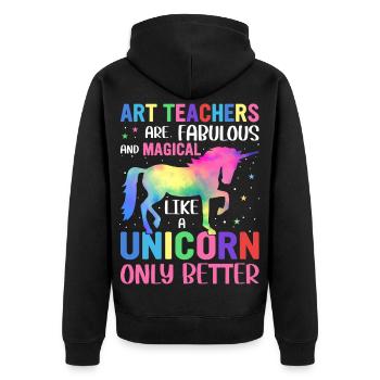 Bunte Einhorn-Kunst, die Lehrer lieben - Unisex Premium Bio Zip Hoodie - Schwarz - Hinten - Nico (187cm)