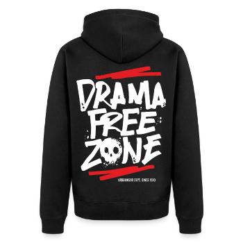 drama_queen_free_zone_skull - Unisex Premium Bio Zip Hoodie - Schwarz - Hinten - Nico (187cm)