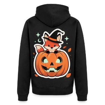 Süßer Halloween Fuchs im Kürbis mit Hexenhut - Unisex Premium Bio Zip Hoodie - Schwarz - Hinten - Nico (187cm)