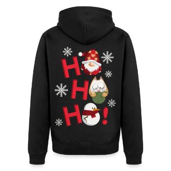 Santa Ho Ho Ho Ho Katze und Schneemann - Unisex Premium Bio Zip Hoodie - Schwarz - Hinten - Nico (187cm)