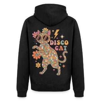 Techno Disco Cat Disco Ball Party Funny - Unisex Premium Organic Zip Hoodie - black - Back - Nico (187cm)