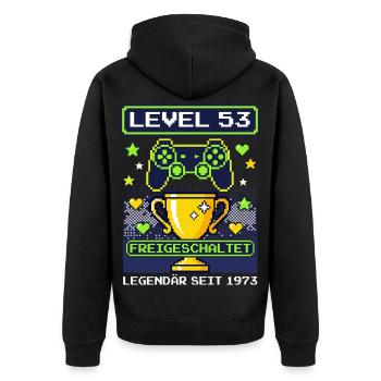 1973 Level 53 Unlocked Gamer Birthday Vintage - Unisex Premium Organic Zip Hoodie - black - Back - Nico (187cm)
