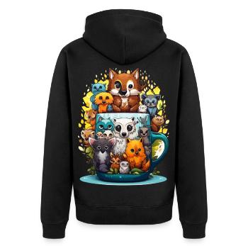 Tiermug: Farbenfrohe Tierfamilie - Unisex Premium Bio Zip Hoodie - Schwarz - Hinten - Nico (187cm)