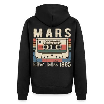 Anniversaire 1965 Mars 1965 né en Mars 1965 - Veste à capuche bio Premium Unisexe - noir - Dos - Nico (187cm)