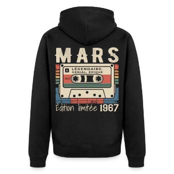 Geburtstag 1967 März 1967 geboren im März 1967 - Unisex Premium Bio Zip Hoodie - Schwarz - Hinten - Nico (187cm)