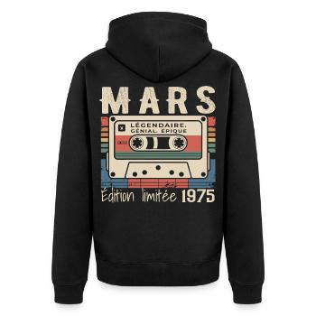 Anniversaire 1975 Mars 1975 né en Mars 1975 - Veste à capuche bio Premium Unisexe - noir - Dos - Nico (187cm)