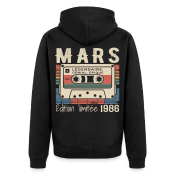 Geburtstag 1986 März 1986 geboren im März 1986 - Unisex Premium Bio Zip Hoodie - Schwarz - Hinten - Nico (187cm)
