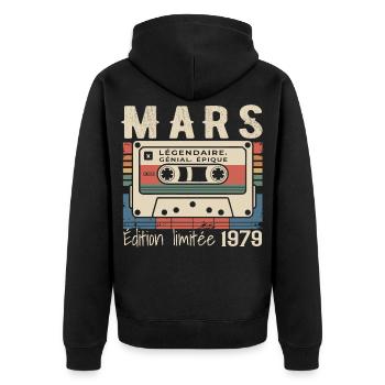 Geburtstag 1979 März 1979 geboren im März 1979 - Unisex Premium Bio Zip Hoodie - Schwarz - Hinten - Nico (187cm)