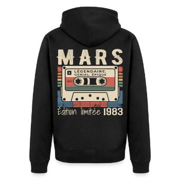 Anniversaire 1983 Mars 1983 né en Mars 1983 - Veste à capuche bio Premium Unisexe - noir - Dos - Nico (187cm)