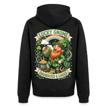 Lucky Gnome Shamrocked And Loaded Funny Quote - Unisex Premium Organic Zip Hoodie - black - Back - Nico (187cm)