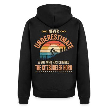 Ein Typ, der das TKitzbüheler Horn bestiegen hat - Unisex Premium Bio Zip Hoodie - Schwarz - Hinten - Nico (187cm)