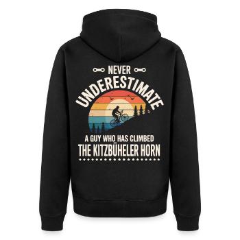 ein Kerl, der das Kitzbüheler Horn bestiegen hat - Unisex Premium Bio Zip Hoodie - Schwarz - Hinten - Nico (187cm)
