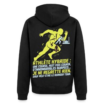 Athlète Hybride Course Fitness Humour Citation - Unisex Premium Bio Zip Hoodie - Schwarz - Hinten - Nico (187cm)