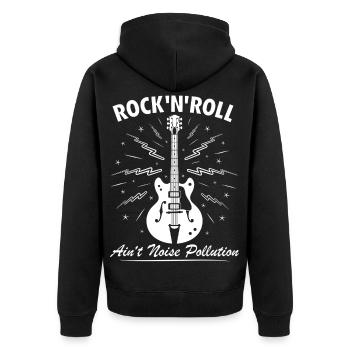 Rock 'n' Roll ist keine Lärmbelastung - Unisex Premium Bio Zip Hoodie - Schwarz - Hinten - Nico (187cm)