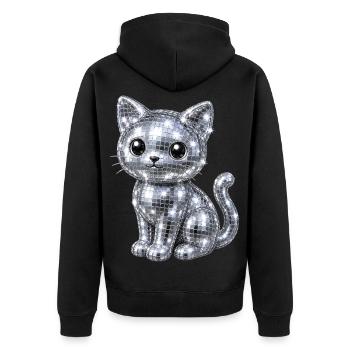 Katze Disco Glitzer - Unisex Premium Bio Zip Hoodie - Schwarz - Hinten - Nico (187cm)