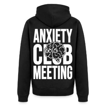 Anxiety Club Meeting mit Gehirn - Unisex Premium Bio Zip Hoodie - Schwarz - Hinten - Nico (187cm)