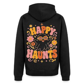 Happy Haunts - Cute Retro Ghost Halloween Design  - Unisex Premium Bio Zip Hoodie - Schwarz - Hinten - Nico (187cm)