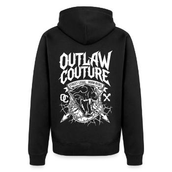 Outlaw-Couture Born-Rebel - Unisex Premium Bio Zip Hoodie - Schwarz - Hinten - Nico (187cm)