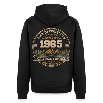 November 1965 Vintage Mountain Retro November 1965 - Unisex Premium Bio Zip Hoodie - Schwarz - Hinten - Nico (187cm)