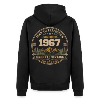 November 1967 Vintage Mountain Retro November 1967 - Unisex Premium Bio Zip Hoodie - Schwarz - Hinten - Nico (187cm)