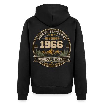 November 1966 Vintage Mountain Retro November 1966 - Unisex Premium Bio Zip Hoodie - Schwarz - Hinten - Nico (187cm)