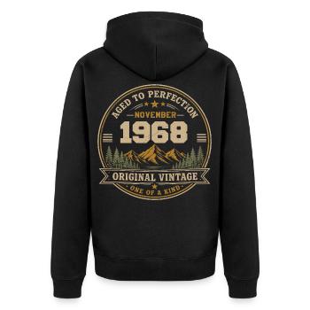 November 1968 Vintage Mountain Retro November 1968 - Unisex Premium Bio Zip Hoodie - Schwarz - Hinten - Nico (187cm)