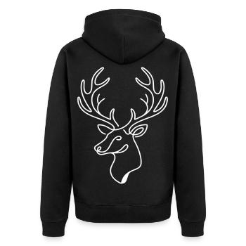 Hirschumriss: Weißes Geweih - Unisex Premium Bio Zip Hoodie - Schwarz - Hinten - Nico (187cm)