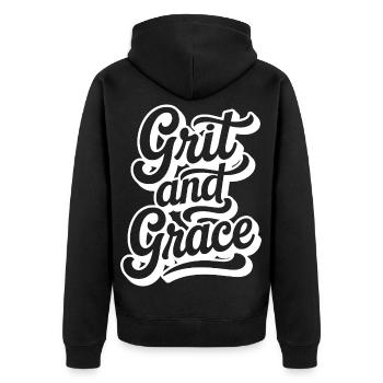 Grit_and_Grace - Unisex Premium Bio Zip Hoodie - Schwarz - Hinten - Nico (187cm)