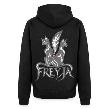Freyja mit Katzen | Noventra - Unisex Premium Bio Zip Hoodie - Schwarz - Hinten - Nico (187cm)