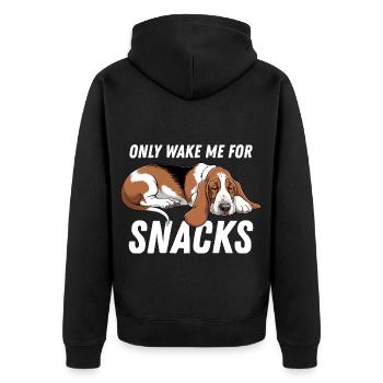 Lustiger Basset Hound Wake Me Only Für Snacks - Unisex Premium Bio Zip Hoodie - Schwarz - Hinten - Nico (187cm)