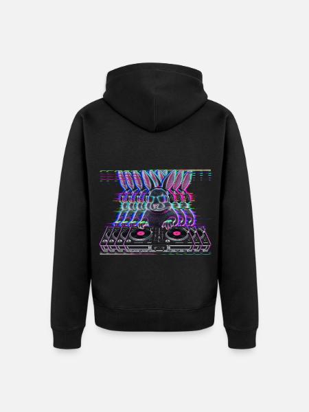 Cyberpunk Neon Beat DJ Hase - Unisex Premium Bio Zip Hoodie - Schwarz