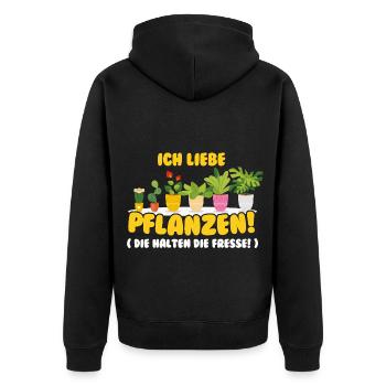 Ich liebe Pflanzen - Gärtner und Zimmerpflanzen - Unisex Premium Bio Zip Hoodie - Schwarz - Hinten - Nico (187cm)