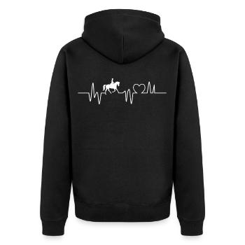 Pferd Herzschlag Geschenk Reiten - Unisex Premium Bio Zip Hoodie - Schwarz - Hinten - Nico (187cm)