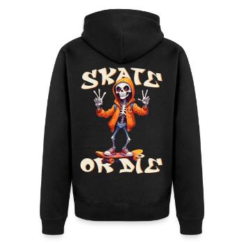 Skate or die : skull squelette Skateboard humour - Veste à capuche bio Premium Unisexe - noir - Dos - Nico (187cm)