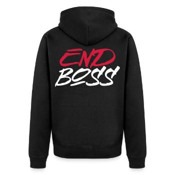 Boss - Endboss Partnerlook P69 B - Unisex Premium Bio Zip Hoodie - Schwarz - Hinten - Nico (187cm)