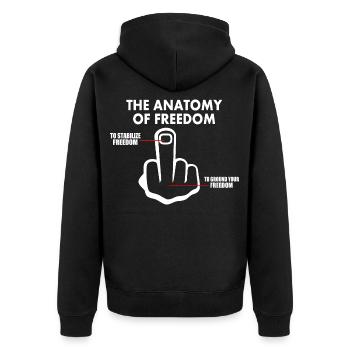 freiheit - Unisex Premium Bio Zip Hoodie - Schwarz - Hinten - Nico (187cm)