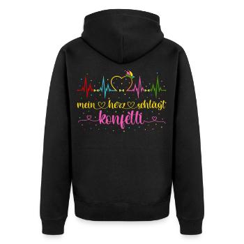 Fasching Herzschlag EKG Mein Herz schlägt Konfetti - Unisex Premium Bio Zip Hoodie - Schwarz - Hinten - Nico (187cm)
