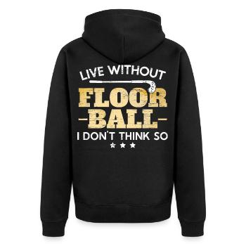 Kein Leben Ohne Floorball Unihockey - Unisex Premium Bio Zip Hoodie - Schwarz - Hinten - Nico (187cm)
