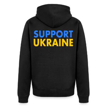 Support ukraine - Unisex Premium Bio Zip Hoodie - Schwarz - Hinten - Nico (187cm)
