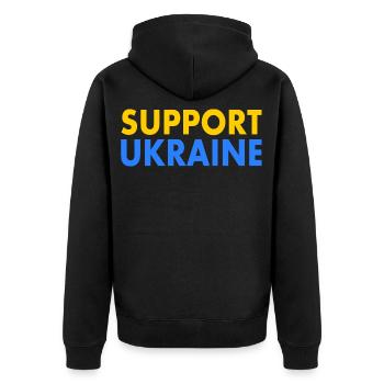 Support ukraine - Unisex Premium Bio Zip Hoodie - Schwarz - Hinten - Nico (187cm)