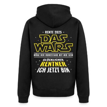 Rente 2025 Das wars - Glücklicher Rentner ich bin - Unisex Premium Bio Zip Hoodie - Schwarz - Hinten - Nico (187cm)