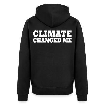 Climate changed me - Unisex Premium Bio Zip Hoodie - Schwarz - Hinten - Nico (187cm)