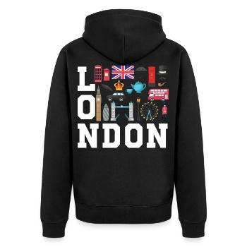 London England UK Great Britain - Unisex Premium Bio Zip Hoodie - Schwarz - Hinten - Nico (187cm)