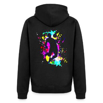 Chest cushioning: fan and football player - Unisex Premium Organic Zip Hoodie - black - Back - Nico (187cm)